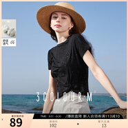 三彩2025夏季新款亮片T恤圓領(lǐng)正肩短袖上衣套頭衫扭結(jié)短款M 黑色 M 160/84A
