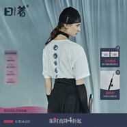 日著原創(chuàng)設計女裝2024夏季新款簡約短袖上衣殘月植絨印花T恤 晨早白 XL