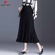 皮爾卡丹（pierre cardin）針織半身裙女秋冬新款中長款高腰Aa字裙毛線大擺裙韓版百褶裙長裙 黑色 XL 115-125斤