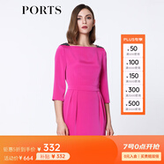 PORTS寶姿 春季新品女裝中袖中長收腰連衣裙YLV8D173NWB002 玫紅色 S (4)