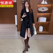 恒源祥氣質(zhì)夾棉毛呢外套女中長款大衣春秋裝2025修身顯瘦收腰加厚呢子衣 黑色外套雙排扣 M [80-100斤]