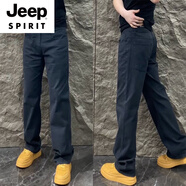 JEEP SPIRIT歐貨水洗直筒牛仔褲男士秋季新款高奢闊腿長(cháng)褲寬松彈力純色休閑褲 黑色 28 (80-95斤)