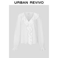 UR2026春季新款女休閑褶皺肌理荷葉邊刺繡開(kāi)襟襯衫UYL250135 本白 (面料微透) L