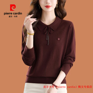 皮爾卡丹（pierre cardin）品牌高檔輕奢精紡羊毛衫女POLO領(lǐng)外穿毛衣年輕媽媽遮肉洋氣打底上 品牌高端新品-磚紅 XL