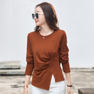 啄木鳥(niǎo)（TUCANO）春秋2025新款長(cháng)袖t恤女裝圓領(lǐng)韓版設計感收腰開(kāi)叉打底衫百搭顯瘦 銹紅色 M