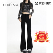 OLDER SEA微喇叭黑色牛仔褲女秋季2025新款高腰顯瘦黑色喇叭褲女馬蹄褲子女 黑色 加絨 2XL 【建議130-140斤】