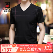 AEMAPE短袖男裝夏季冰爽棉V領(lǐng)t恤青中年雞心領(lǐng)寬松大碼半袖爸爸裝體恤衫 01黑色 M 165/M