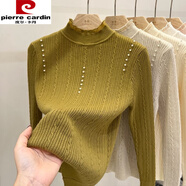 皮爾卡丹（pierre cardin）半高領(lǐng)毛衣女2025秋冬季新款針織衫蕾絲花邊上衣麻花釘珠內(nèi)搭打底 咸菜綠 有釘珠 厚款 S 建議85-95斤