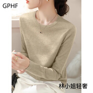 GPHF日本2025春秋季新款圓領(lǐng)長(zhǎng)袖針織毛衣女式右肩高品質(zhì)寬松底上衣女 奶杏色 M 【建議100-110斤】