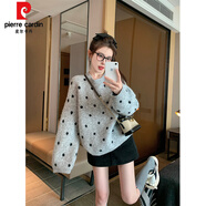 皮爾卡丹（pierre cardin）卡其色波點(diǎn)套頭毛衣女2025新款秋冬加厚寬松休閑慵懶風(fēng)內搭針織衫 灰色 S