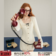 UNIFREE【秋裝新品】長袖針織連衣裙娃娃領(lǐng)復(fù)古純欲收腰包臀裙子 杏色 S
