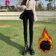 皮爾卡丹（pierrecardin）小腳牛仔褲女秋冬黑色韓版提臀高腰彈力緊身靴褲百搭九分鉛筆褲子 黑色[加絨] 加厚 25