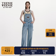 Teenie Weenie小熊女裝春裝休閑棉質(zhì)舒適牛仔褲背帶褲女士長褲 淺藍色 L (170)