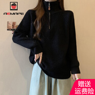 AEMAPE半拉鏈高領(lǐng)毛衣女2025春秋冬內(nèi)搭打底針織衫女慵懶風(fēng)上衣MX-7249_黑色2XL