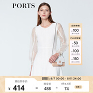PORTS寶姿商場同款春夏新品女裝歐根紗拼接袖連衣裙 米白 M