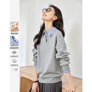 梵希蔓襯衫領(lǐng)拼接假兩件衛衣女秋學(xué)院風(fēng)寬松長(cháng)袖上衣外套 花灰色   S   