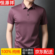 恒源祥短袖t恤男翻領(lǐng)夏季薄款中年男士絲光棉爸爸裝純棉上衣純色體恤衫 紫紅 M 165 建議100斤-120斤