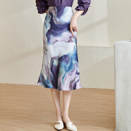 米思陽(yáng)（missshine）2025春季新款優(yōu)雅氣質(zhì)印花包臀裙高腰寬松顯瘦半身裙子2466 霧紫色現貨直發(fā) L