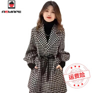AEMAPE2025春秋季新款毛呢大衣外套女裝小香風(fēng)千鳥(niǎo)格百搭中長(zhǎng)款上衣女 黑白格子  L 120-135斤
