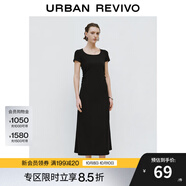 UR夏季新款女裝時尚簡約收褶后開衩修身連衣裙UWJ740022 黑色 (裙長偏長) S