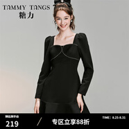 糖力【商場(chǎng)同款】冬季新款黑色魚(yú)尾連衣裙女 黑色 XS