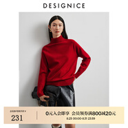 迪賽尼斯（DESIGNICE）冬季新款半高領(lǐng)全羊毛長(cháng)袖打底衫通勤毛針織衫女 紅色 M
