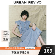 UR2025夏季新款女裝復(fù)古牛仔荷葉邊牛仔連衣裙UWG850114 藍色 XS