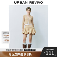 UR2025春季新款女裝休閑V領(lǐng)系帶超短款針織開衫UYY950022 淺卡其 XS