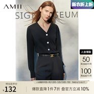 AMII極簡洋氣V領(lǐng)針織開衫春秋新款全棉長袖上衣女短裝毛衣針織外套 黑色 150/76A/XS