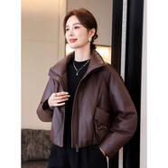艾彼黛施真皮羽絨服女冬季新款小個子面包服綿羊皮皮衣夾克鵝絨外套年輕短 棕咖色 M  90-120斤