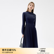 顏域長(cháng)袖立領(lǐng)法式連衣裙女秋裝2024年新款女士收腰顯瘦氣質(zhì)百褶裙 深藍 XL/42