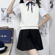 海月社針織背心基礎(chǔ)款V領(lǐng)馬甲JK制服毛衣針織衫女冬季打底學(xué)生服 白雪 XS