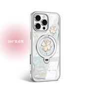 適用蘋果16ProMax帶支架磁吸保護(hù)外殼高級(jí)感輕奢超薄女鏡面 【貝鉆四葉草】 iPhone 16 Pro Max