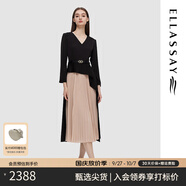歌力思（ELLASSAY）早春新款簡約撞色拼接顯瘦氣質(zhì)連衣裙女EWD351Y11000 黑撞黃 XL
