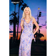 YOALUX藍夢(mèng)花開(kāi)法式玫瑰碎花長(cháng)裙女氣質(zhì)氛圍感海邊度假洋裝 淡紫色 S