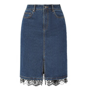 AMASS/阿瑪施新款夏季百搭時(shí)尚合身牛仔裙半身裙蕾絲邊520013 深藍色48小時(shí)內發(fā)貨 S