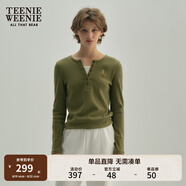 Teenie Weenie小熊秋季黑色棉質(zhì)打底衫polo領(lǐng)長(cháng)袖T恤白色外穿上衣 A-軍綠色 L