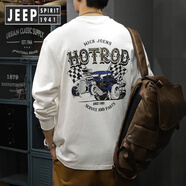 JEEP SPIRIT吉普高端潮牌款印花長袖t恤男寬松大碼春季純棉重磅體恤打底衫衛(wèi) 白色 4XL 適合體重205-225斤