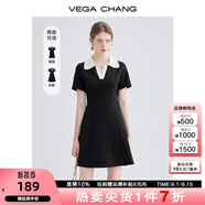 VEGA CHANG高級(jí)感連衣裙女夏季小個(gè)子撞色POLO領(lǐng)英倫風(fēng)收腰顯瘦通勤小黑裙子 赫本黑 S