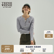 Teenie Weenie小熊秋季黑色棉質(zhì)打底衫polo領(lǐng)長(cháng)袖T恤白色外穿上衣 B-中灰色 XS