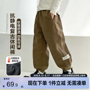 左西男童褲子2024冬季兒童復古燈芯絨保暖休閑褲 卡其色 130 