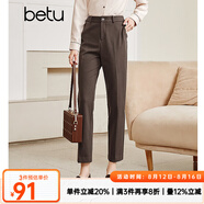 betu百圖女裝氣質(zhì)通勤款中高腰彈力毛呢休閑煙管顯瘦直筒西褲2110T52 咖啡色 L