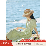茵曼（INMAN）七七同款連衣裙2025夏女裝新款田園純棉提花方領(lǐng)A字泡泡袖蛋糕裙 淡綠色 M