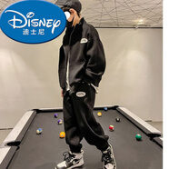 迪士尼（Disney）2025新款中大童運動(dòng)套裝潮男童秋裝長(cháng)袖外套哈倫褲休閑酷帥兩件套 黑色 120 cm