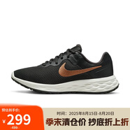 耐克NIKE跑步鞋女子透氣REVOLUTION 6低幫運(yùn)動(dòng)鞋DC3729-009黑金35.5