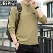 JEEP SPIRIT吉普長袖t恤男士春秋季新款棉質(zhì)寬松立領(lǐng)衛(wèi)衣男運(yùn)動(dòng)休閑打底衫潮 卡其色 M