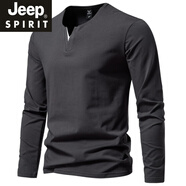 JEEP SPIRIT秋冬純棉男假兩件長(cháng)袖t恤青年V領(lǐng)微彈歐美簡(jiǎn)約潮流修身純色打底衫 深灰色 2XL 【145-160斤】