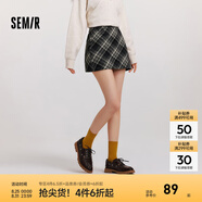 森馬（Semir）半身裙女格紋A字裙復古文藝氣質(zhì)冬俏皮時尚短裙小個子學院風 灰藍色調(diào)00428 XL