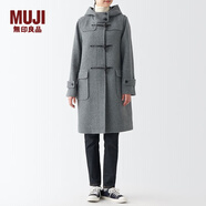 無印良品 MUJI 女式 羊毛混 牛角扣大衣 毛呢大衣 長款外套冬季 BDA11C2A 炭灰色 L(165/88A)