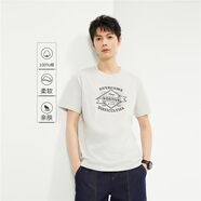 佐丹奴（Giordano）T恤男裝純棉針織復古印花圓領(lǐng)短袖T恤 13094201 01_灰白 S _小碼